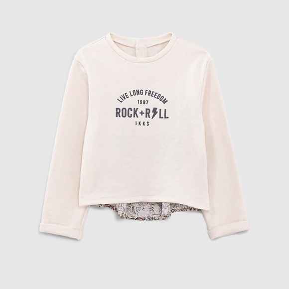 IKKS kids girls ecru mixed fabric embroidered Rock & Roll Sweatshirt 5A 100cm - Picture 1 of 9